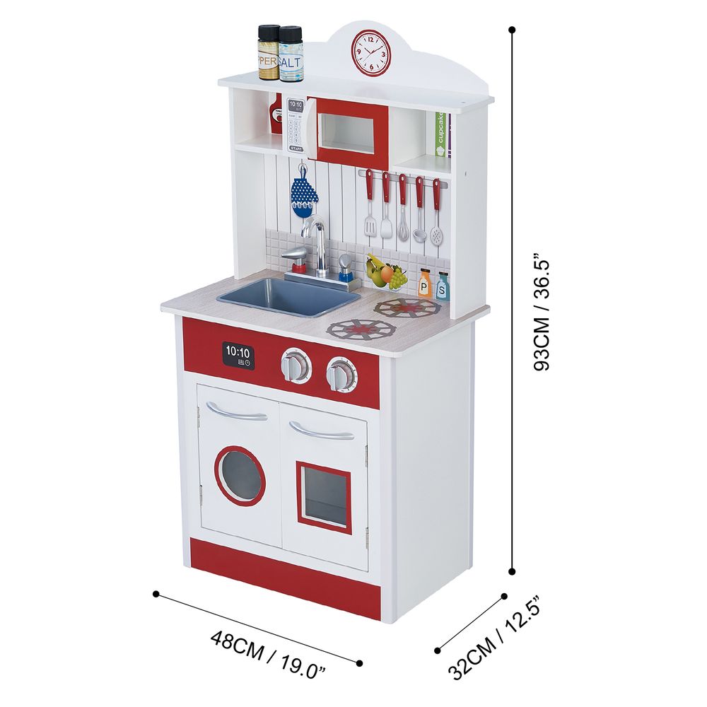 Wooden Kitchen Toy Kitchen With 2 Role Play Accessories TD-12385R - anydaydirect