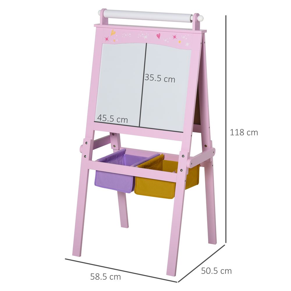 Kids Wooden Art Easel with Paper Roll Double-Sided Chalkboard, board HOMCOM - anydaydirect