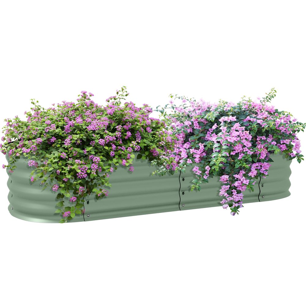 Outsunny Galvanised Raised Garden Bed Planter Box with Safety Edging, Green - anydaydirect