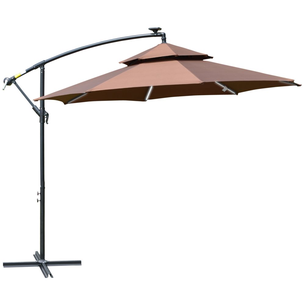 3m Cantilever Banana Parasol Double Roof, LED Solar lights, Crank, - anydaydirect