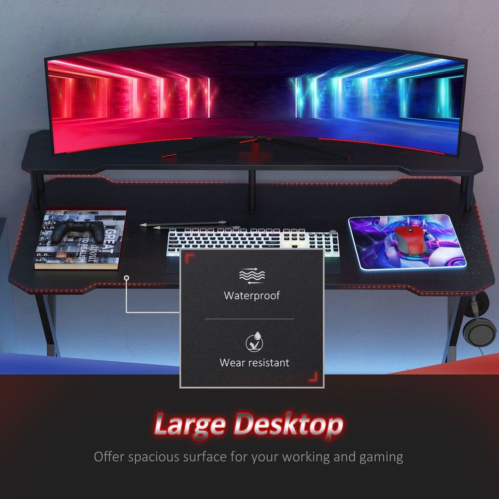 Gaming Computer Desk Writing Table w/ Headphone Hook Curved Front - anydaydirect