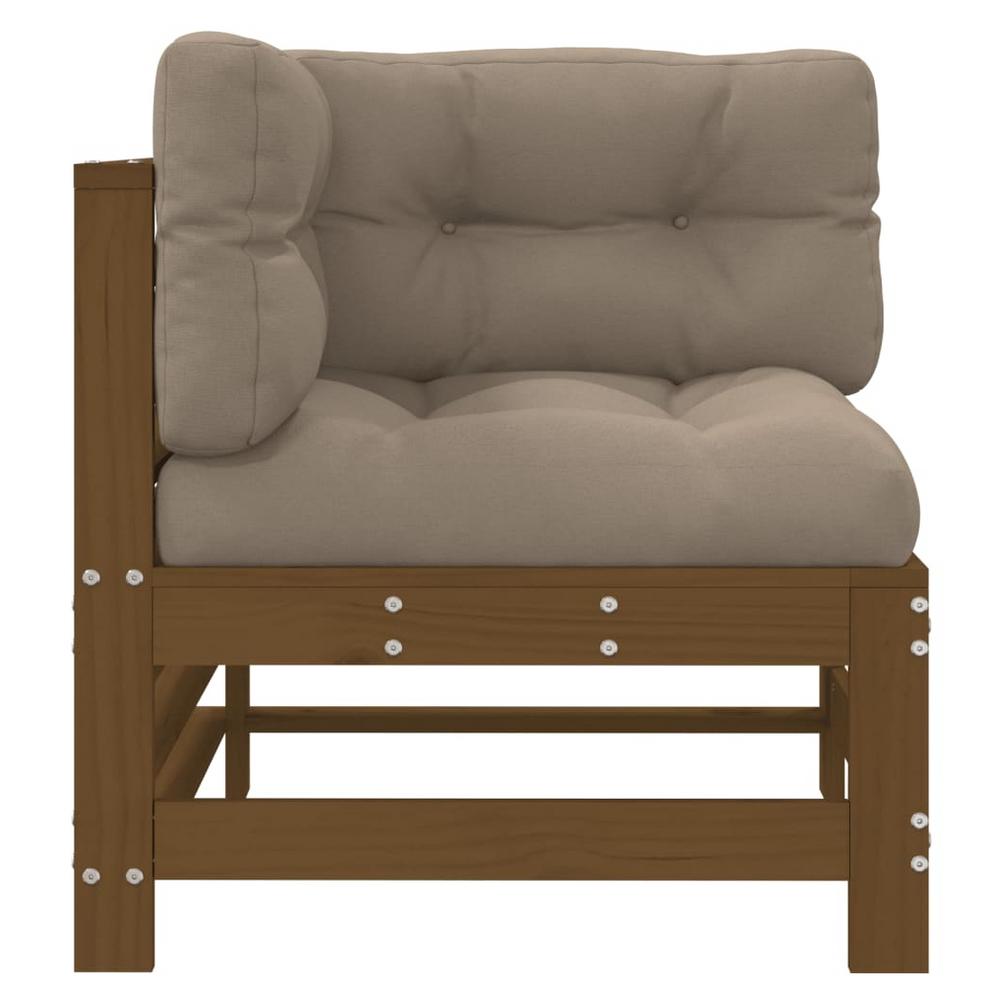 vidaXL Corner Sofa with Cushions Honey Brown Solid Wood Pine - anydaydirect