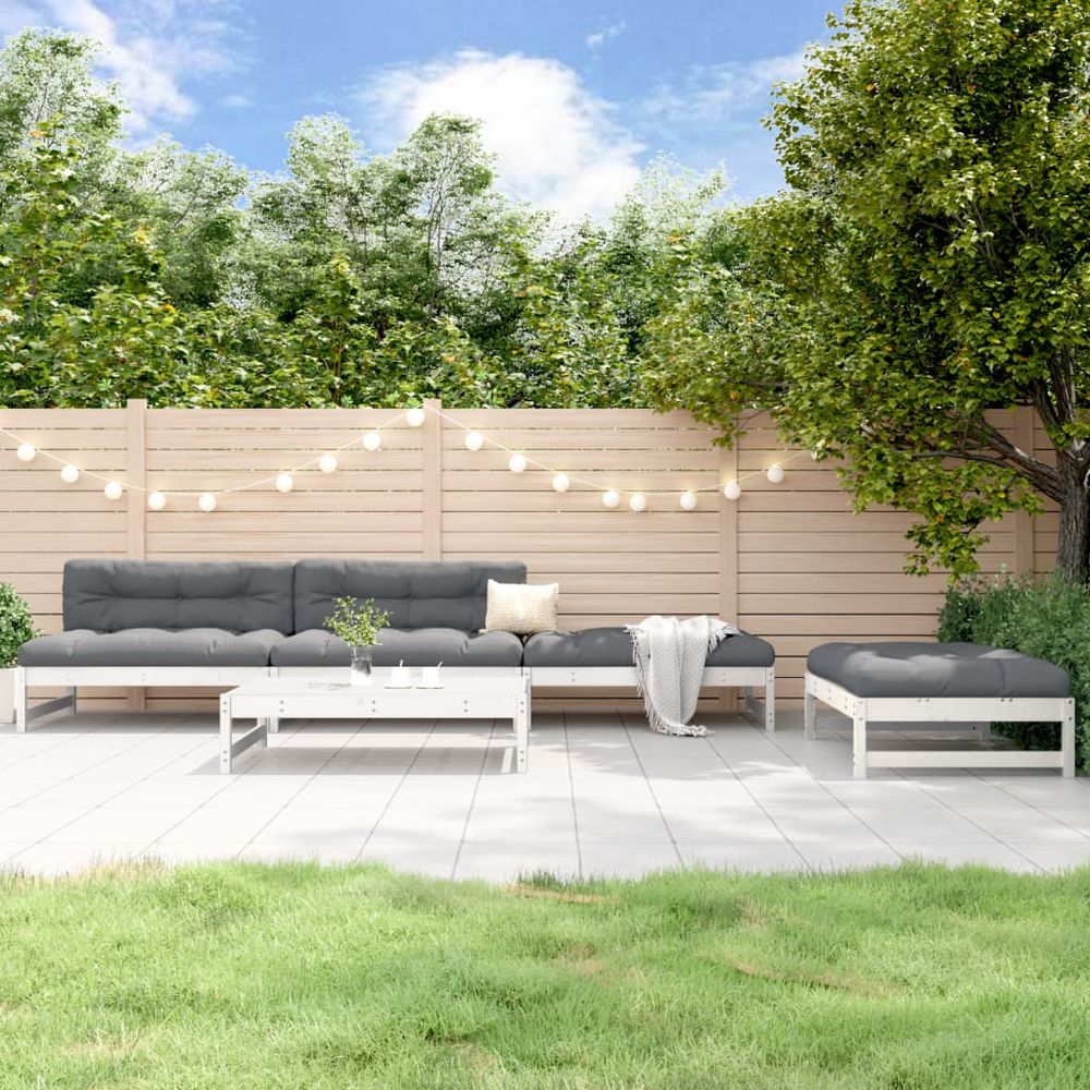 vidaXL 5 Piece Garden Lounge Set White Solid Wood Pine - anydaydirect