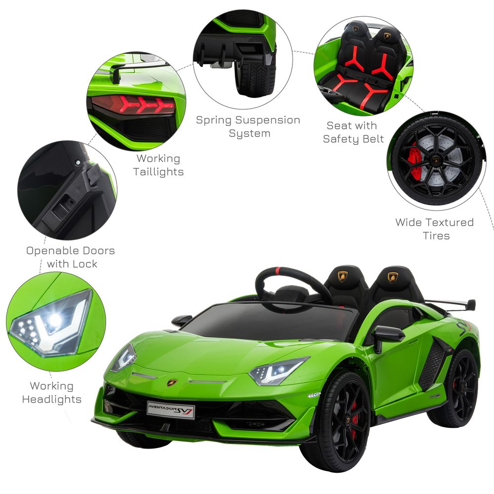Lamborghini SVJ 12V Ride-On Car w/ Lights Music Remote 3-8 Yrs Green - anydaydirect