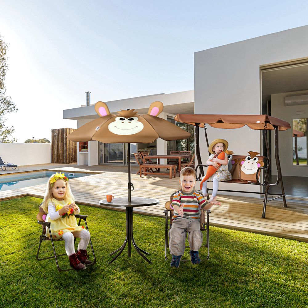 Kids Foldable Four-Piece Garden Set Table, Chairs, Umbrella - anydaydirect