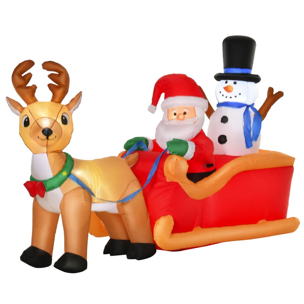 4ft Christmas Inflatable Santa Claus on Sleigh Deer LED Lighted Indoor Outdoor - anydaydirect