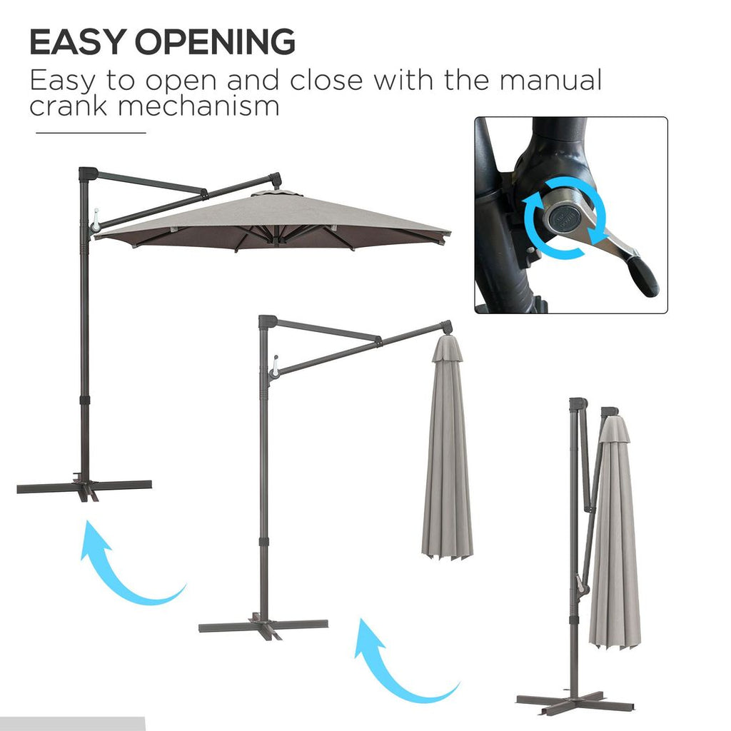 Outsunny 3 m Cantilever Parasol with Cross Base, crank Handle, Tilt, Light Grey - anydaydirect