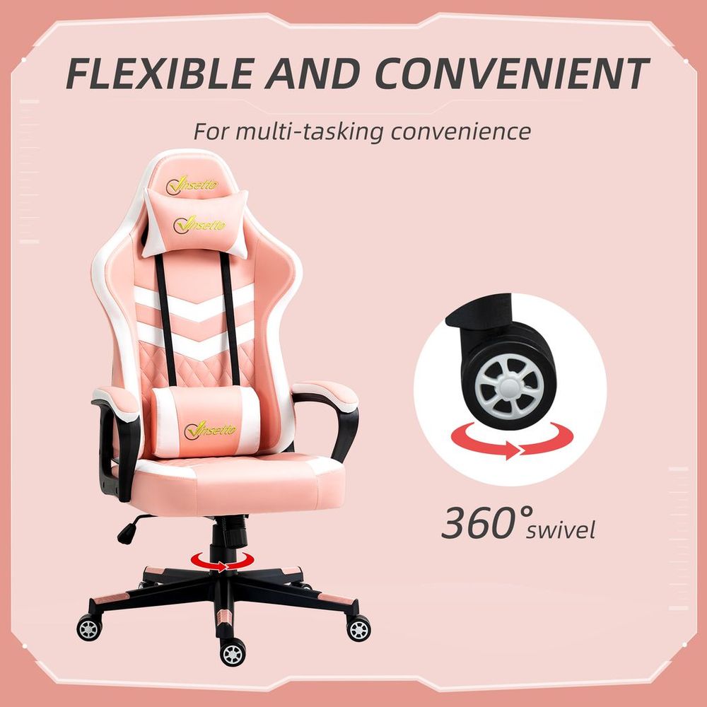 Racing Gaming Chair w/ Lumbar Support, Gamer Office Chair, Pink - anydaydirect