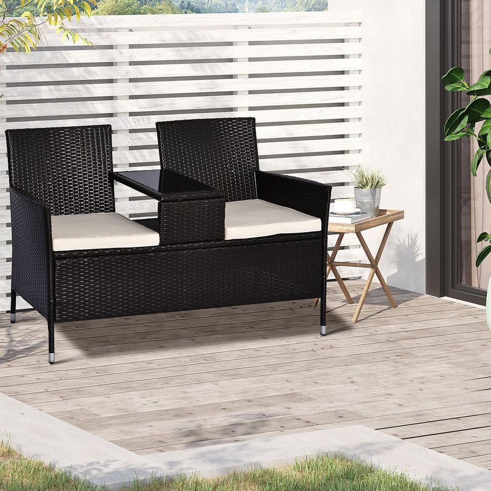 Companion Seat Table Chair Conservatory Rattan Loveseat Garden Bench - anydaydirect