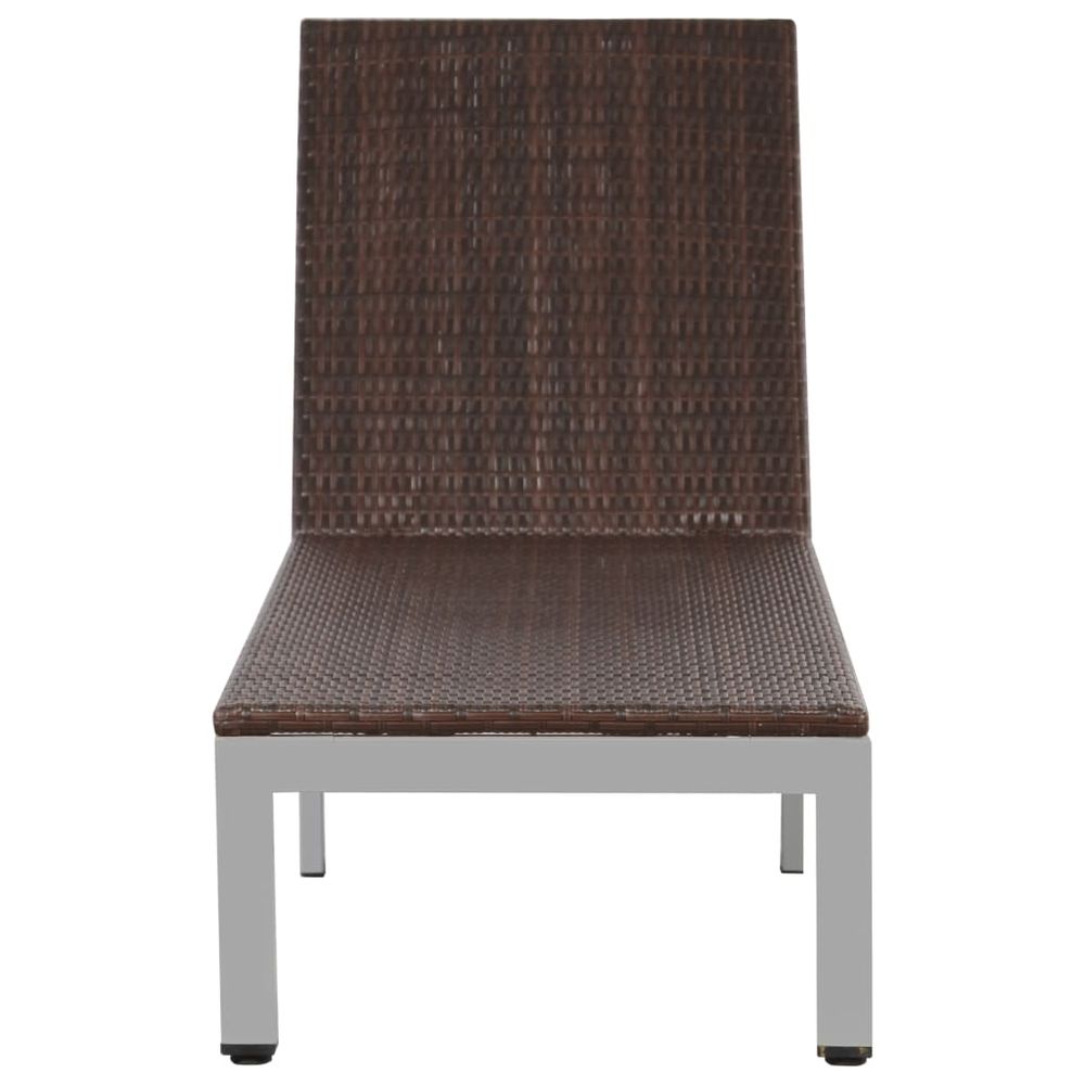 Sun Lounger with Wheels Poly Rattan Brown - anydaydirect
