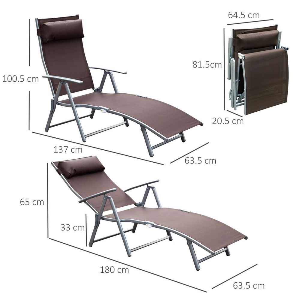 Outsunny Sun Lounger Recliner w/ Pillow Foldable 7 Levels Texteline Brown - anydaydirect