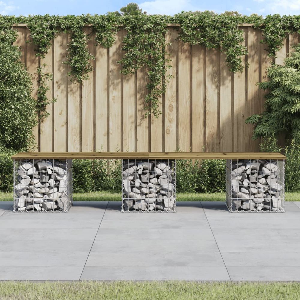 vidaXL Garden Bench Gabion Design 203x31x42 cm Impregnated Wood Pine - anydaydirect