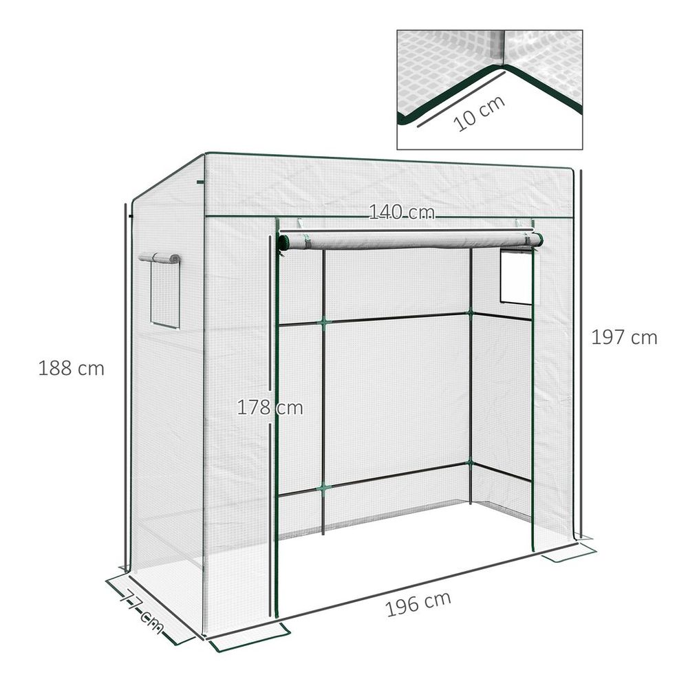 Outsunny Walk-in Garden Green House  Large Roll-up Door and 2 Mesh Windows White - anydaydirect