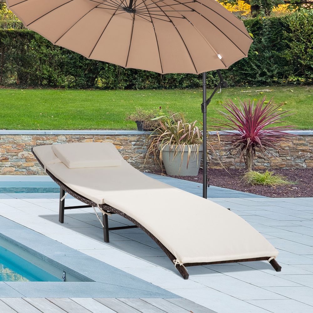 Outsunny Folding Rattan Sun Lounger, 53H cm - anydaydirect