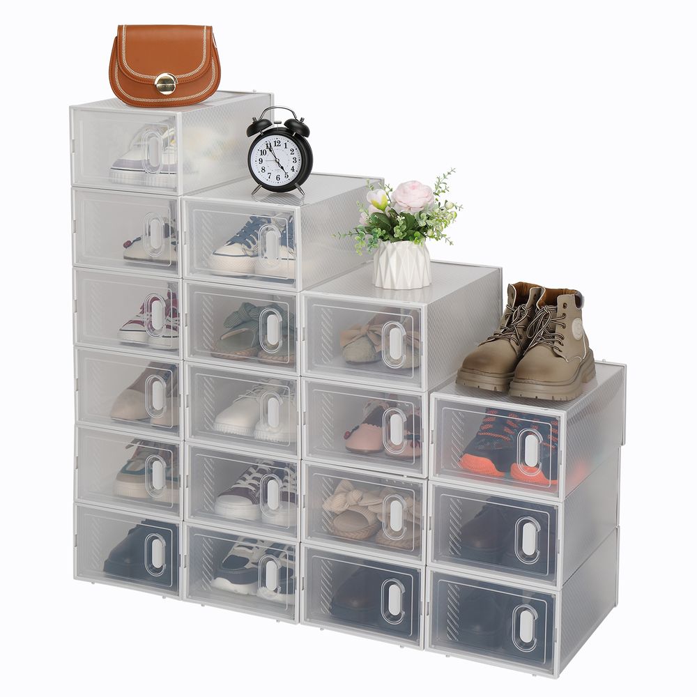 Storage Boxes 18 Pack Clear Plastic Stackable - White - anydaydirect