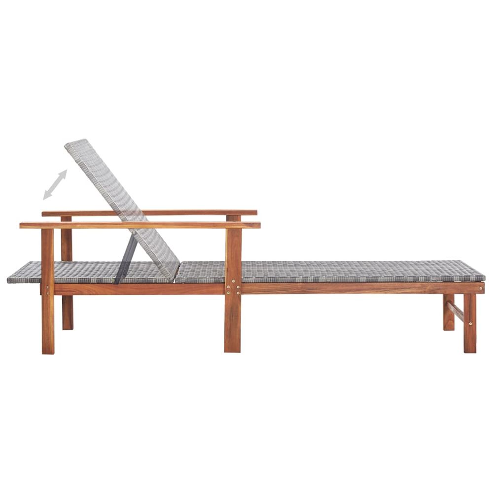 Sun Lounger Poly Rattan and Solid Acacia Wood - anydaydirect