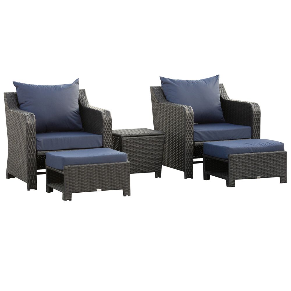 5pcs Outdoor Rattan Sofa Set w/ Storage Function Side Table & Ottoman - anydaydirect