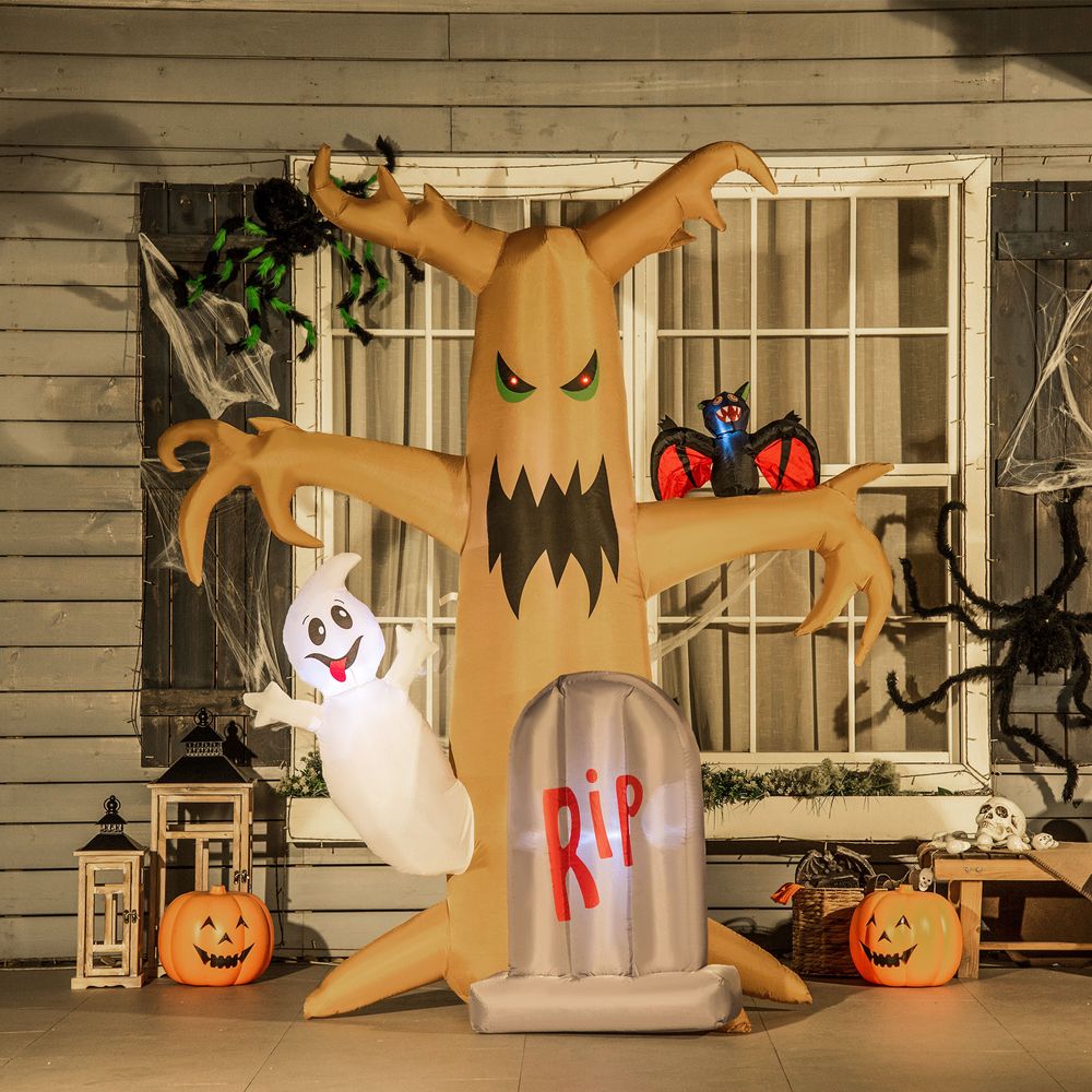 8ft Inflatable Halloween Ghost Tree with White Ghost and Tombstone Blow-Up - anydaydirect
