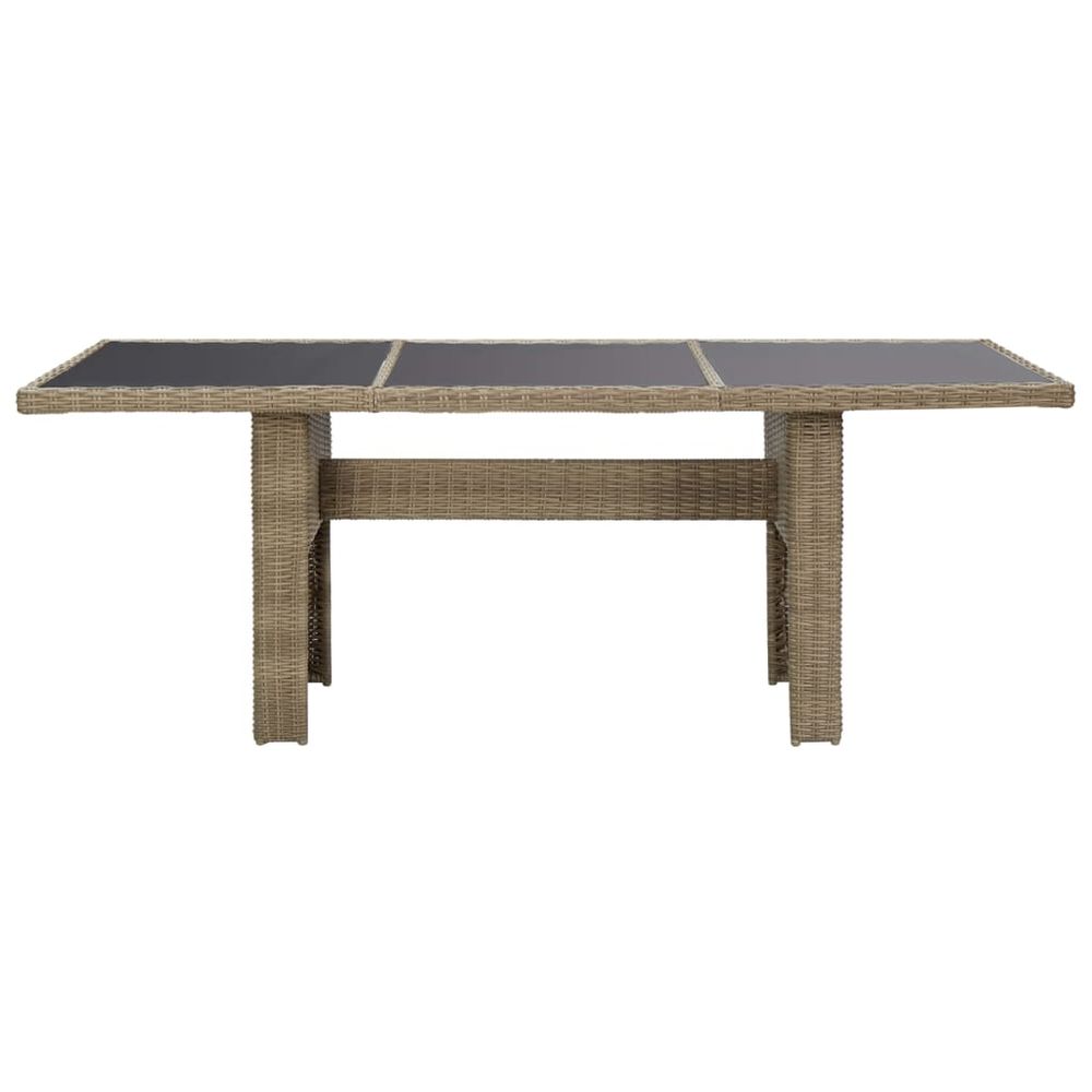 Garden Dining Table Brown 200x100x74 cm Glass and Poly Rattan - anydaydirect
