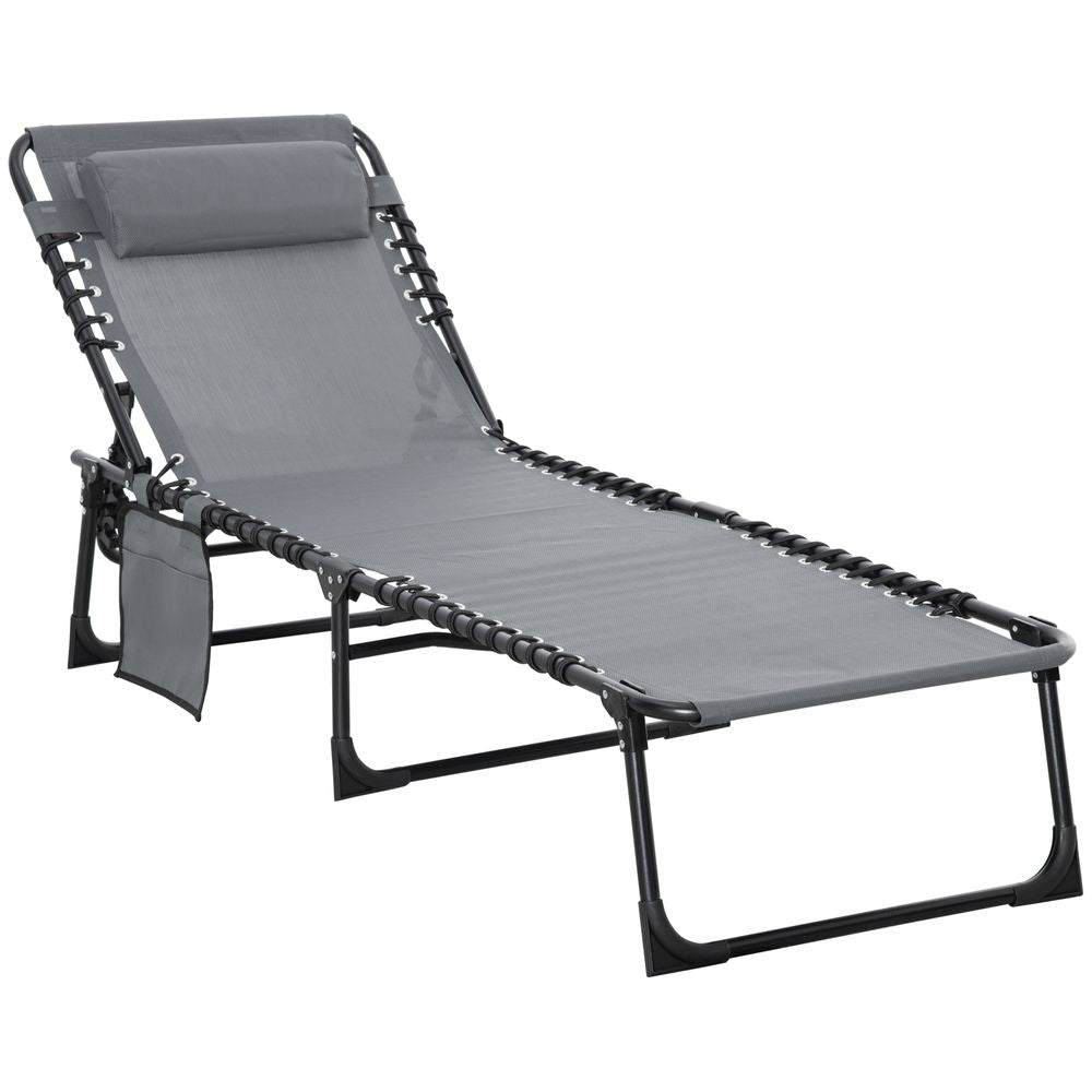 Portable Sun Lounger, Reclining Lounge Chair 5-position Adjustable Pillow Grey - anydaydirect