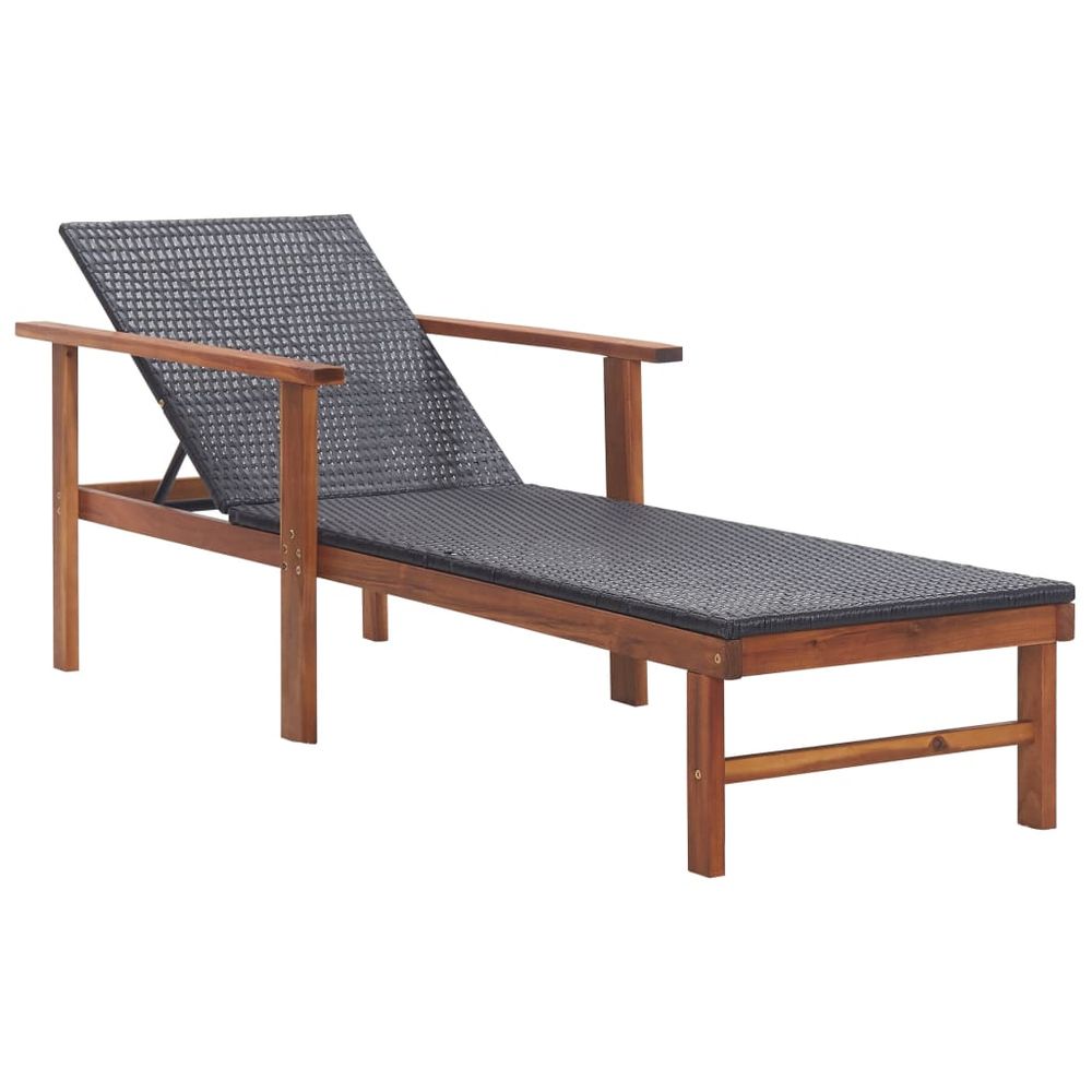 Sun Lounger Poly Rattan and Solid Acacia Wood - anydaydirect