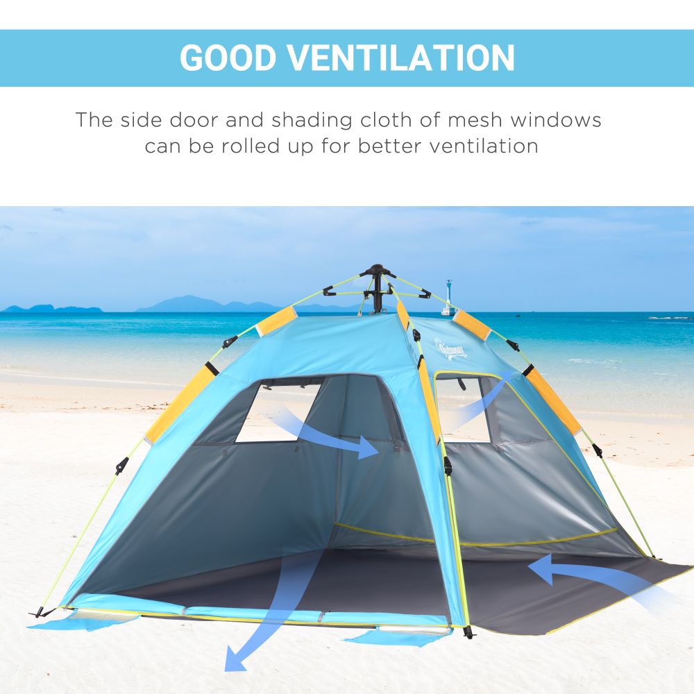 2 Man Pop-up Beach Tent Sun Shade Shelter Hut Windows Door Light Blue Outsunny - anydaydirect