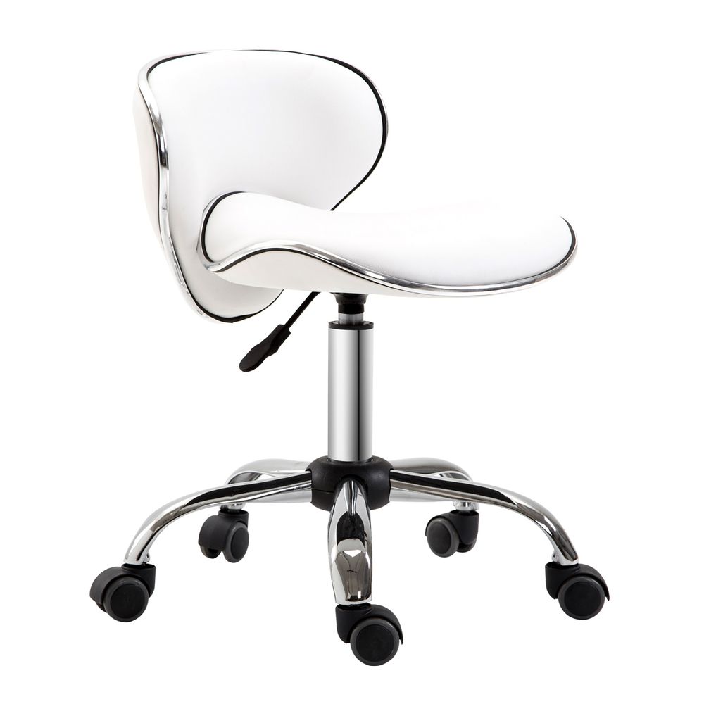 Office Chair Beauty Salon Rolling Technician Stool Chair Low Back White HOMCOM - anydaydirect
