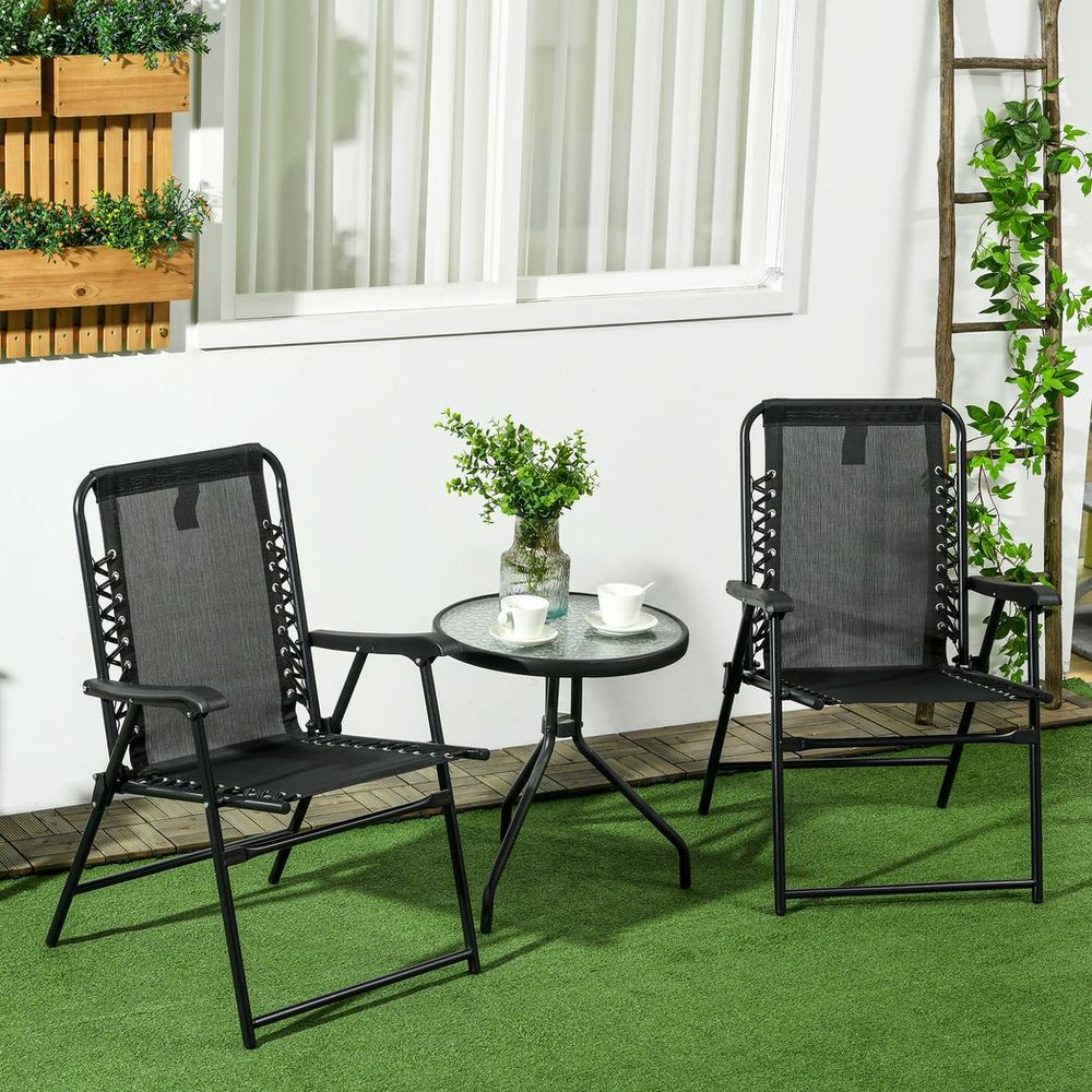 Outsunny 2Pcs Outdoor Patio Folding Chairs, Portable Garden Loungers Black - anydaydirect