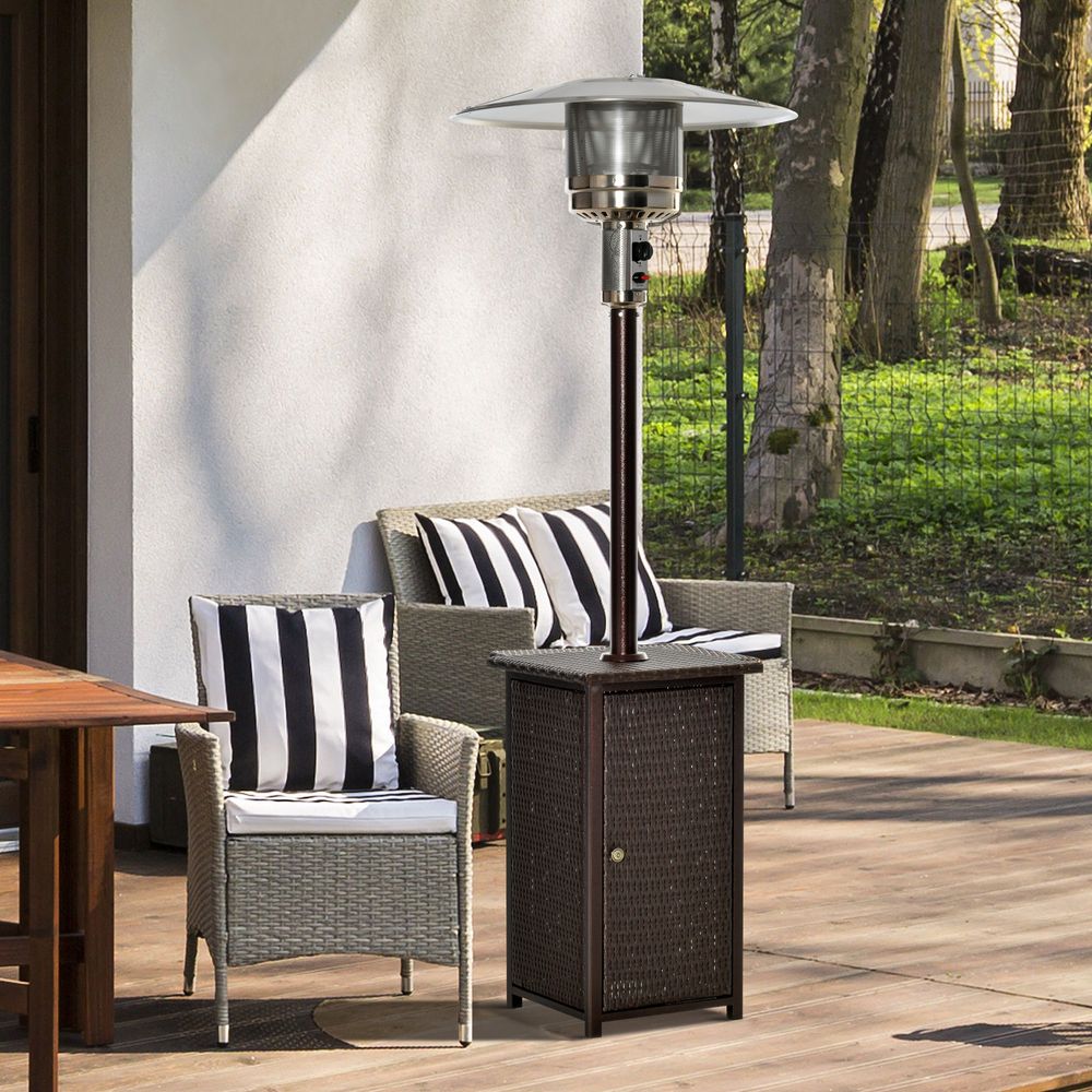 Outsunny 12KW Gas Patio Heater Terrace Standing Wicker Rattan Heater w/ Tabletop - anydaydirect