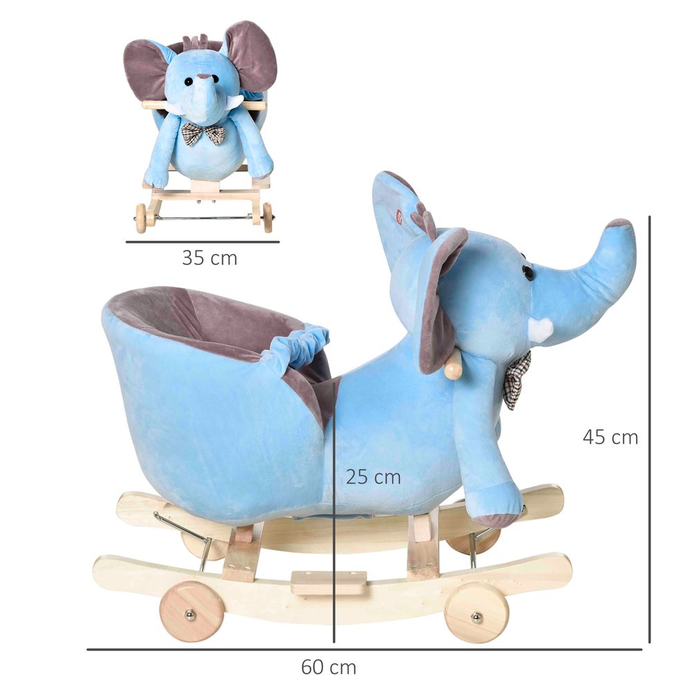 2-in-1 Baby Rocking Horse Ride On Elephant W/ Wheels Music, Blue - anydaydirect