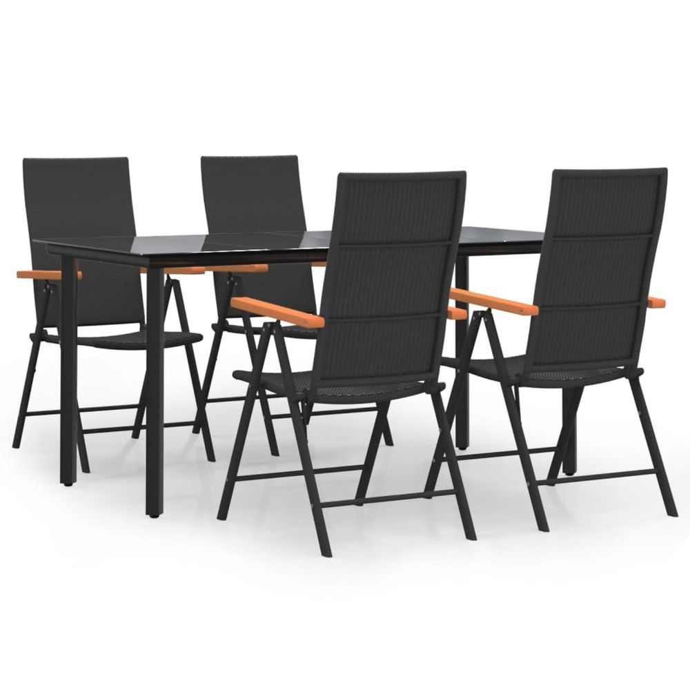 5 Piece Garden Dining Set Black and Brown Poly Rattan - anydaydirect