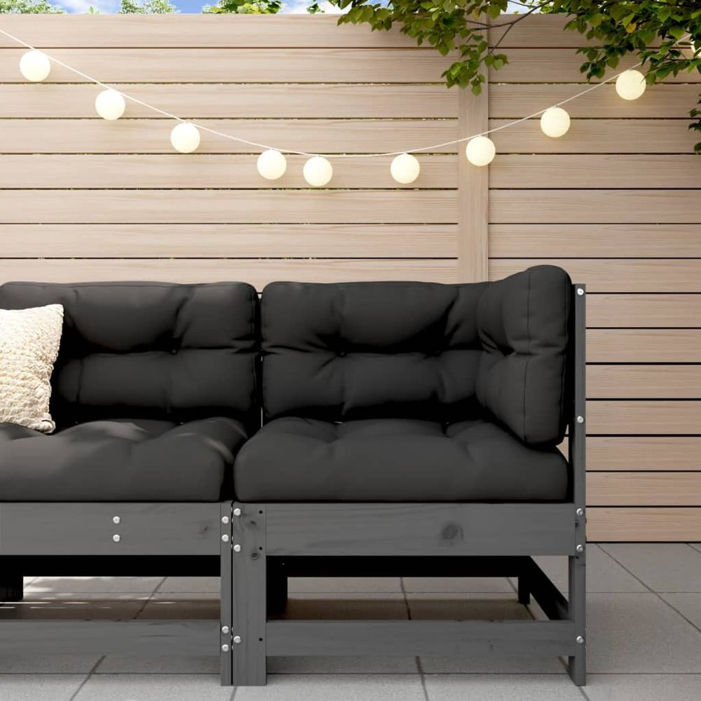 vidaXL Corner Sofa with Cushions Grey Solid Wood Pine - anydaydirect