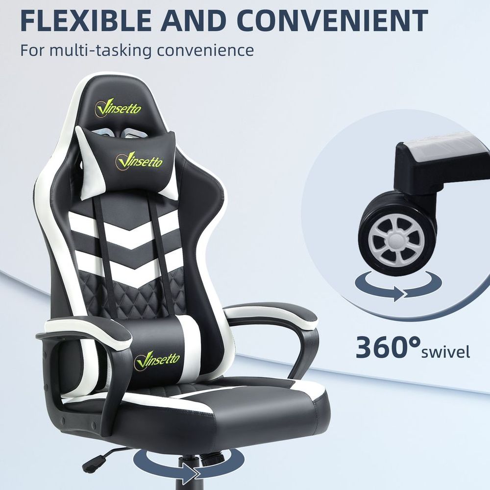 Racing Gaming Chair w/ Lumbar Support, Gamer Office Chair, Black White - anydaydirect