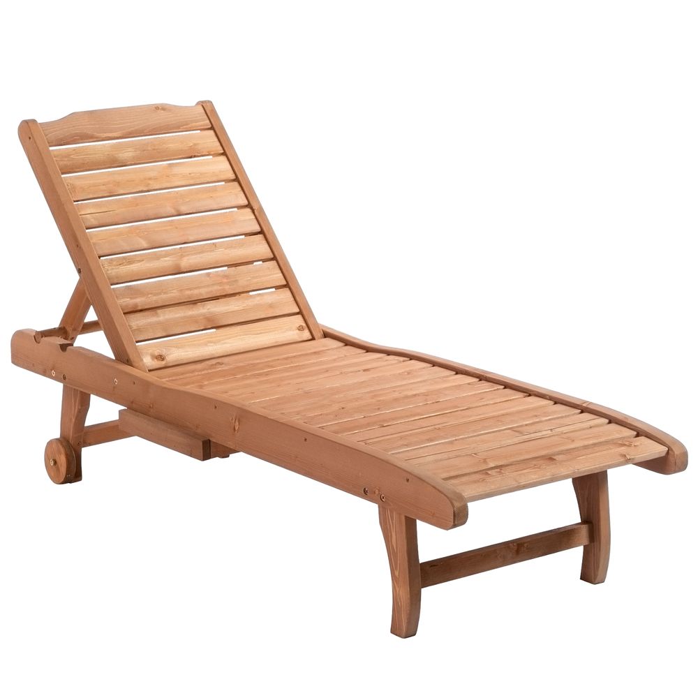 Outsunny Wooden Sun Lounger Outdoor Patio Sun Bed Adjustable w/ Pull-out Table - anydaydirect