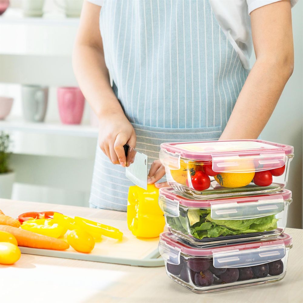 3pcs Boro Tupperware Set Food Container BPA Free Freezer Microwave Dishwasher - anydaydirect