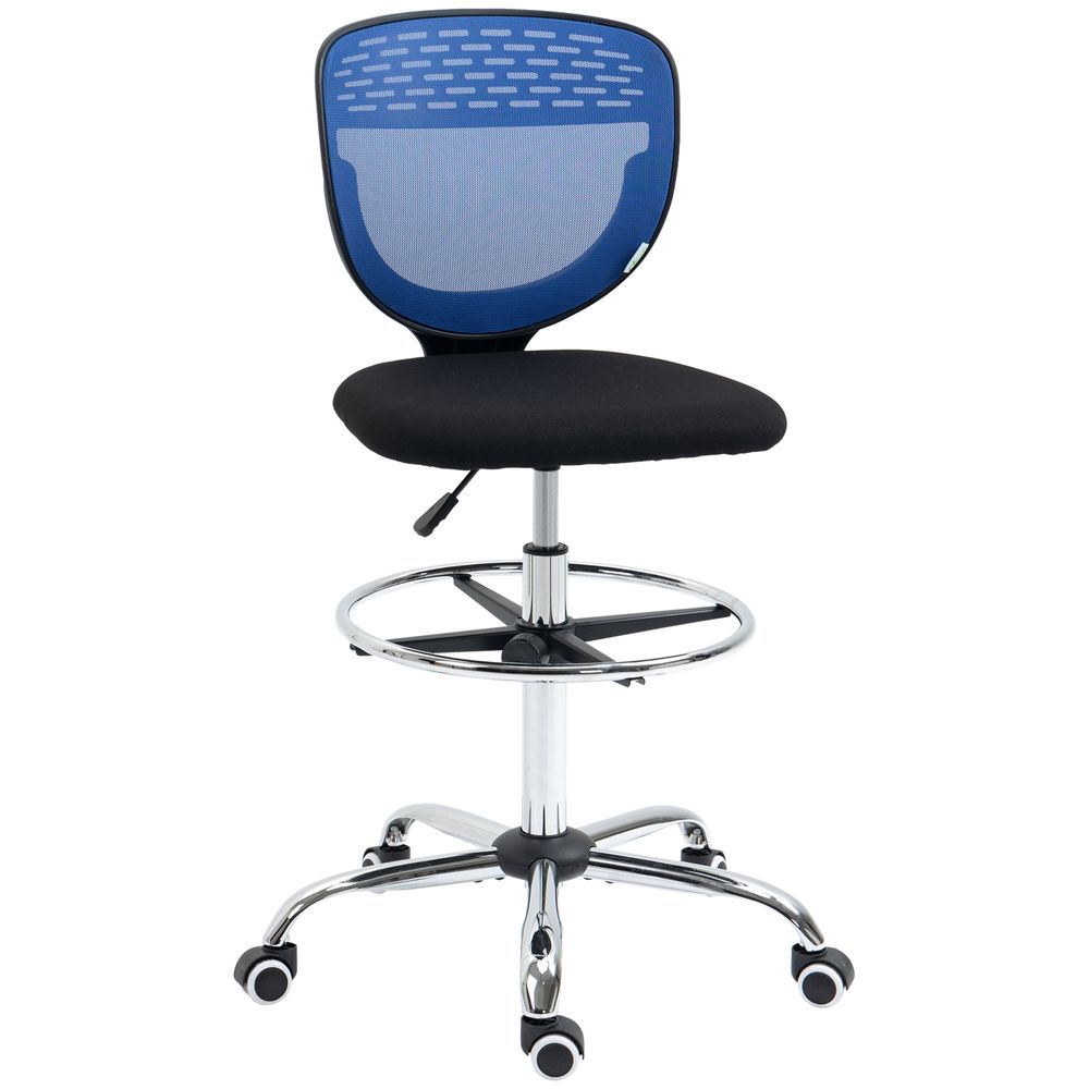 Vinsetto Draughtsman Chair, Tall Office Chair with Lumbar Support, Blue - anydaydirect