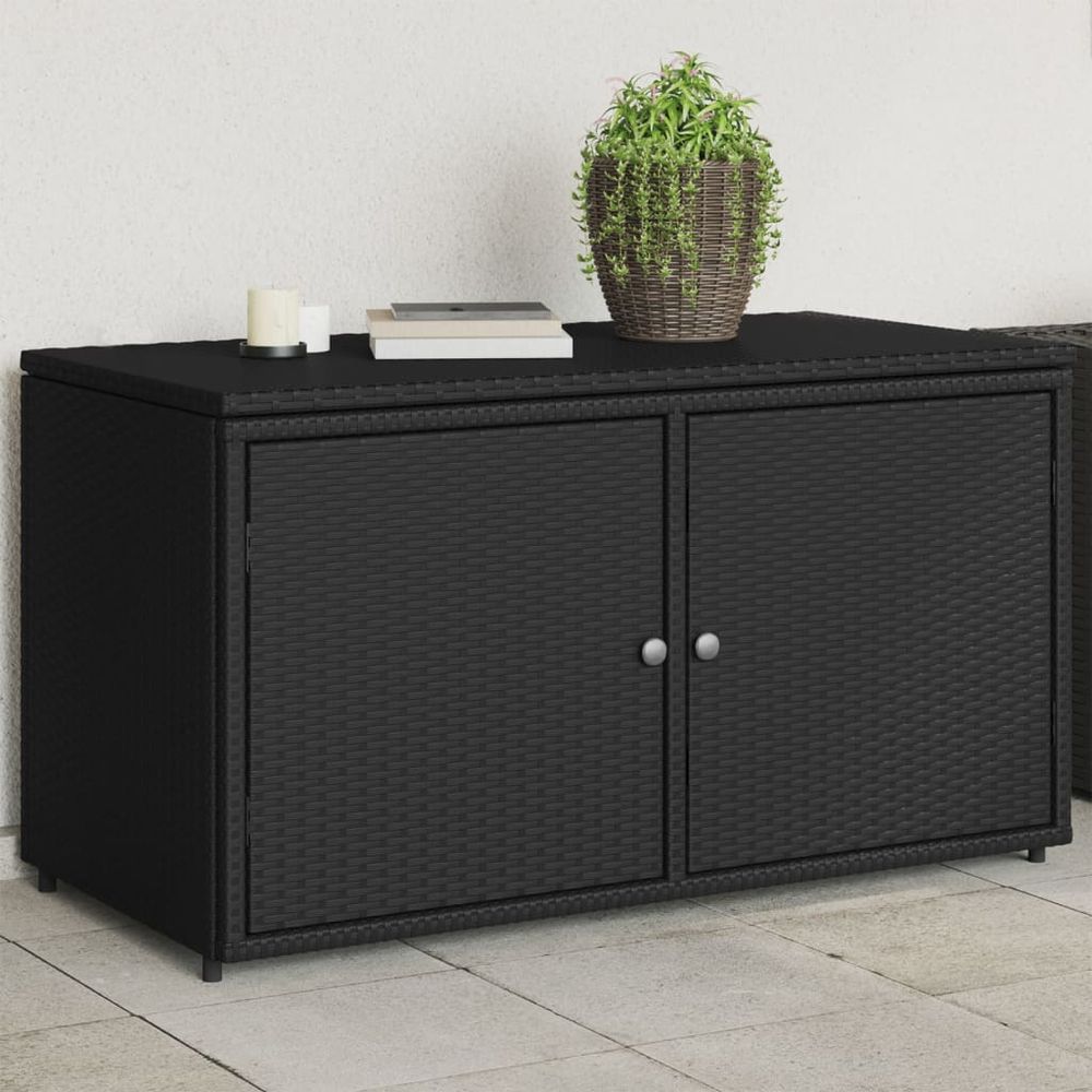 vidaXL Garden Storage Cabinet Black 110x55x60.5 cm Poly Rattan - anydaydirect