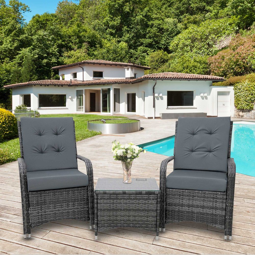 Rattan Garden Furniture 3 PCs Sofa Chair Table Bistro Set Wicker Weave - anydaydirect