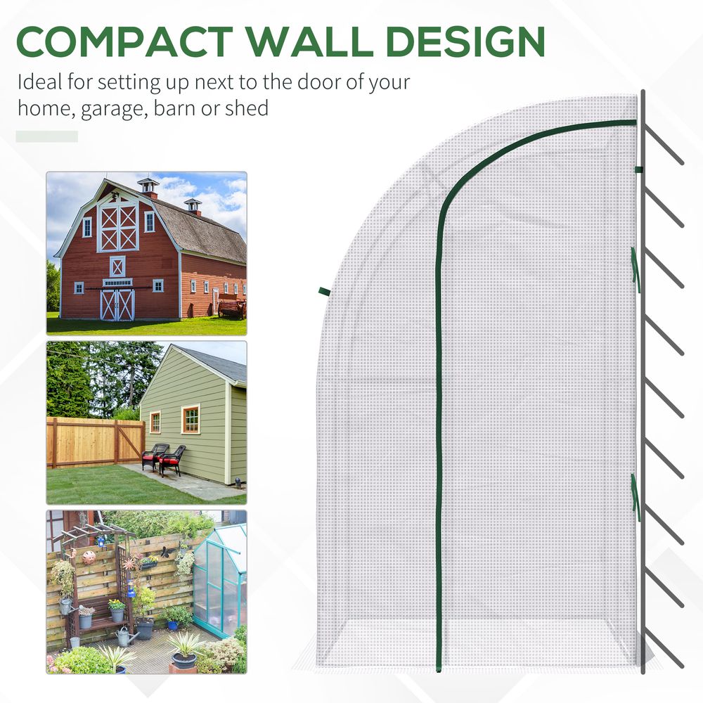 Outsunny Walk-In Lean to Wall Greenhouse w/ Zippered Door 143x118x212cm, White - anydaydirect
