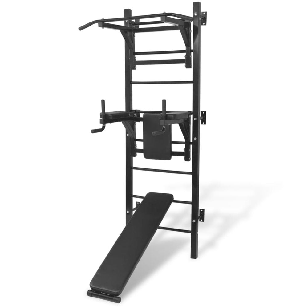 vidaXL Wall-mounted Multi-functional Fitness Power Tower Black - anydaydirect