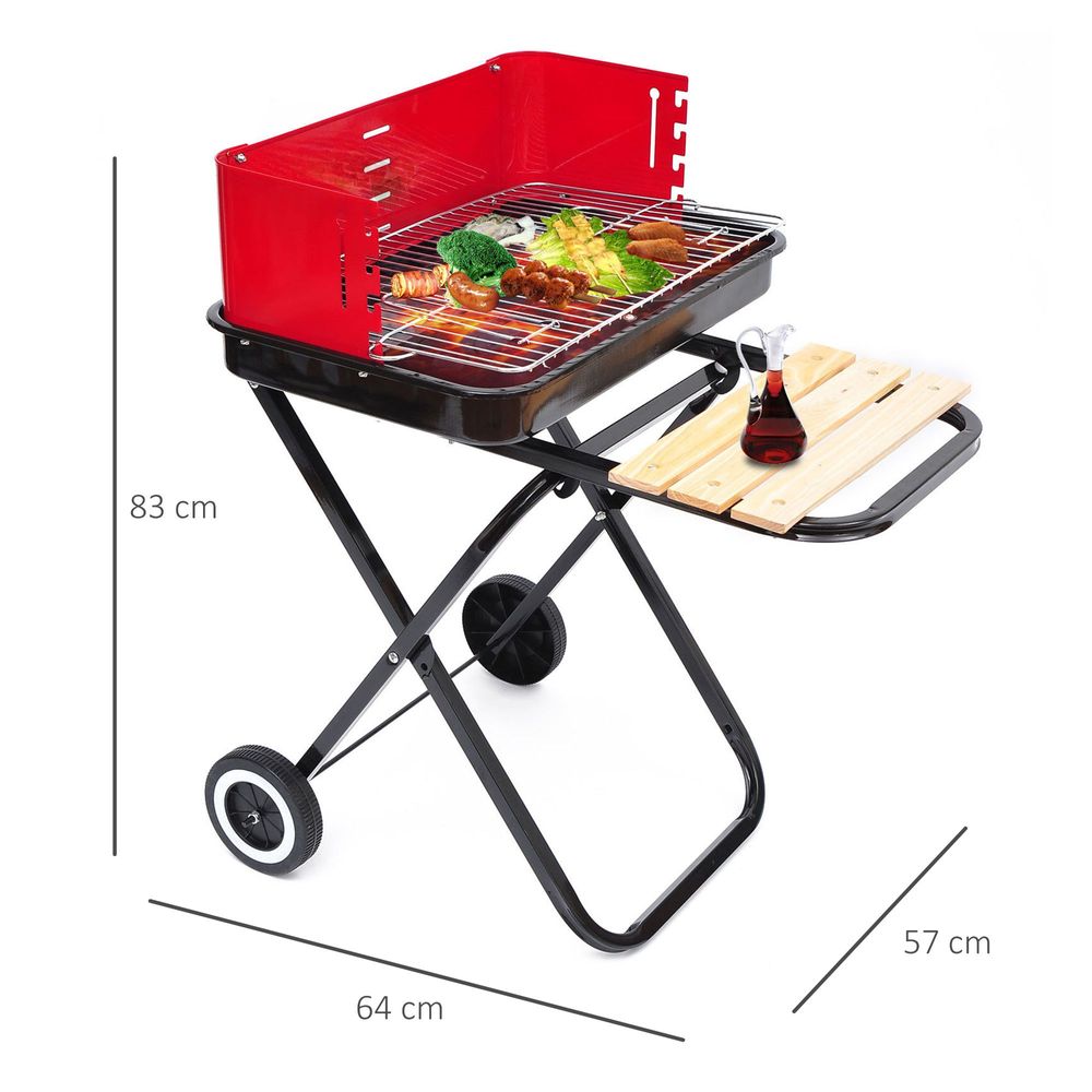 Foldable Charcoal Barbecue Grill W/ Wheels-Red & Black - anydaydirect