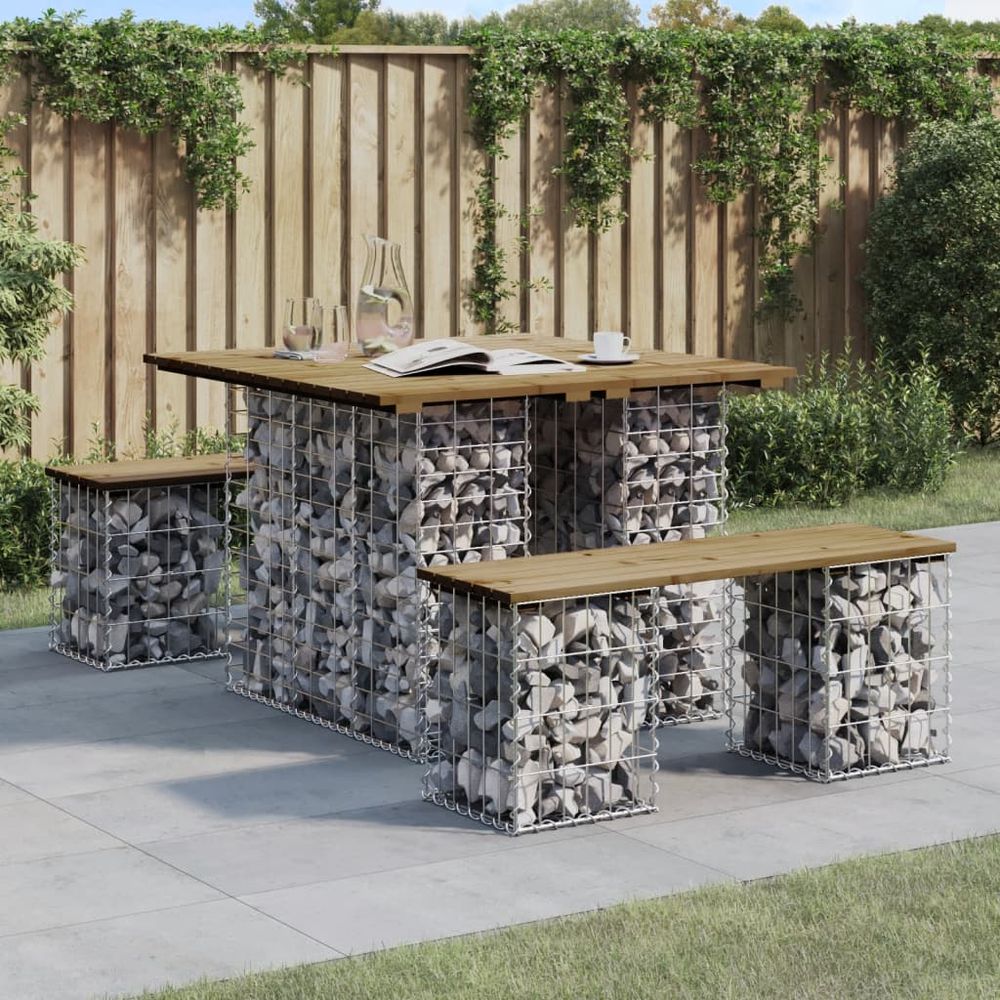 vidaXL Garden Bench Gabion Design 100x102x72 cm Impregnated Wood Pine - anydaydirect