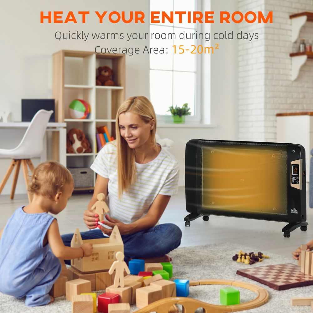 Electric Space Heater, Adjustable Temperature 15-40C, 1000W/2000W, Black - anydaydirect