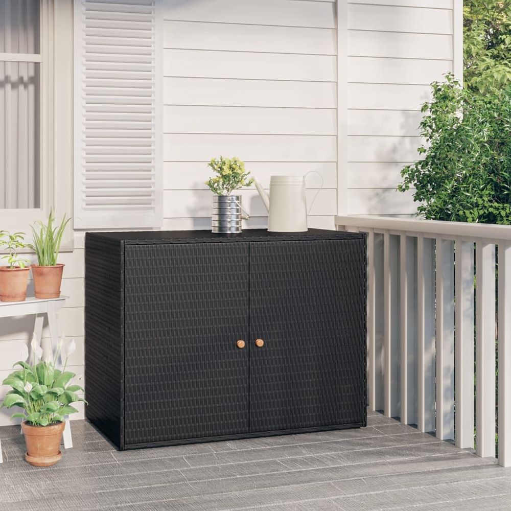 Garden Storage Cabinet Black 100x55.5x80 cm Poly Rattan - anydaydirect
