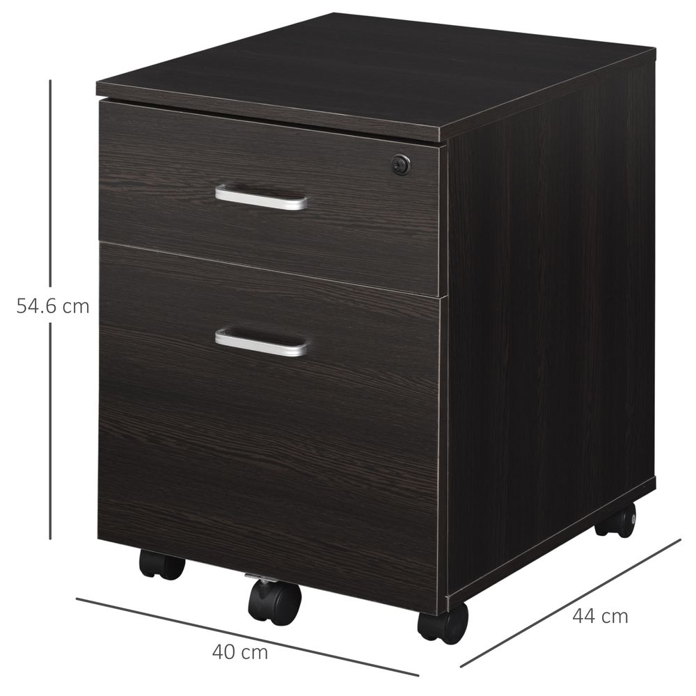 2-Drawer Locking Office Filing Cabinet 5 Wheels Rolling Storage Brown Vinsetto - anydaydirect