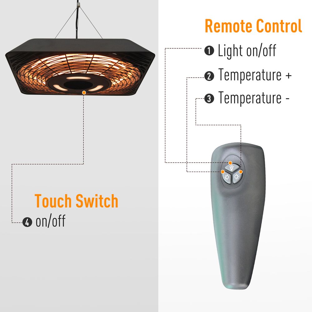 Outsunny 2000W Ceiling Mounted Halogen Electric Heater with Remote Control Black - anydaydirect