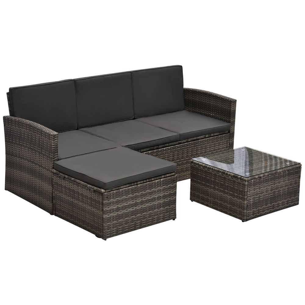 3PC Outdoor Patio Furniture Set Wicker Rattan 3-Seater Sofa Chair Couch Grey - anydaydirect