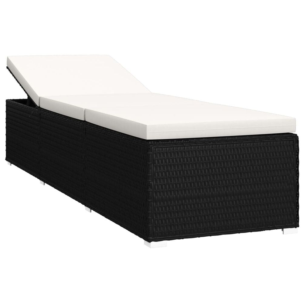 Sun Lounger with Cushion and Tea Table Poly Rattan Black - anydaydirect