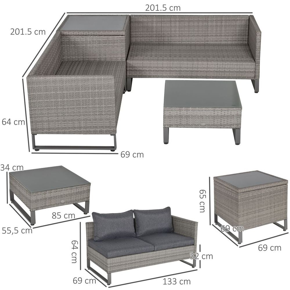 Outsunny 4 PCs Rattan Wicker Sofa Set Conservatory Furniture w/ Side Storage Box - anydaydirect