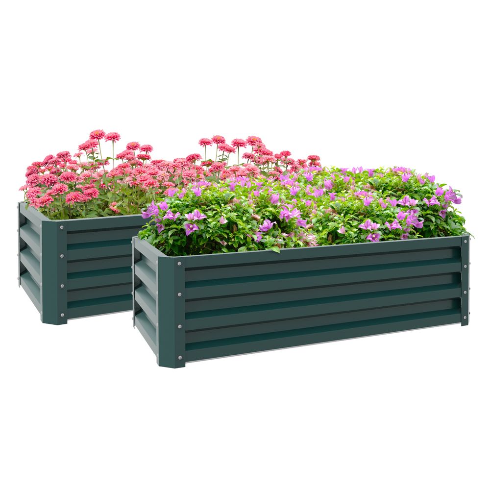 Outsunny Outdoor Planter Box, Steel Raised Garden Bed, Set of 2, Green - anydaydirect